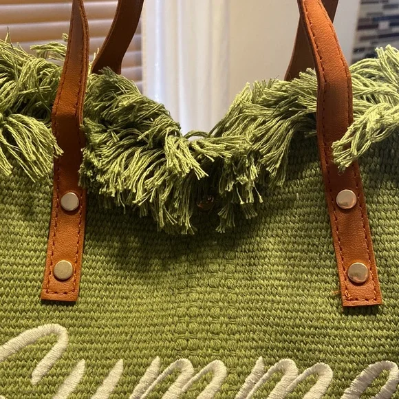 Summer Vibes Large Green Beach Boho Tote Bag - Picture 4 of 4